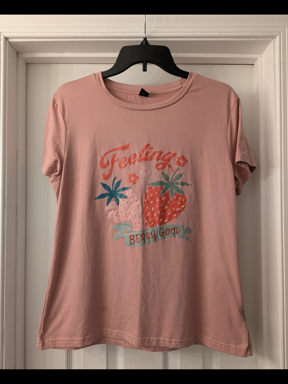 SHEIN Pink Short-Sleeve Graphic Tee - Strawberry 'Feeling' Print